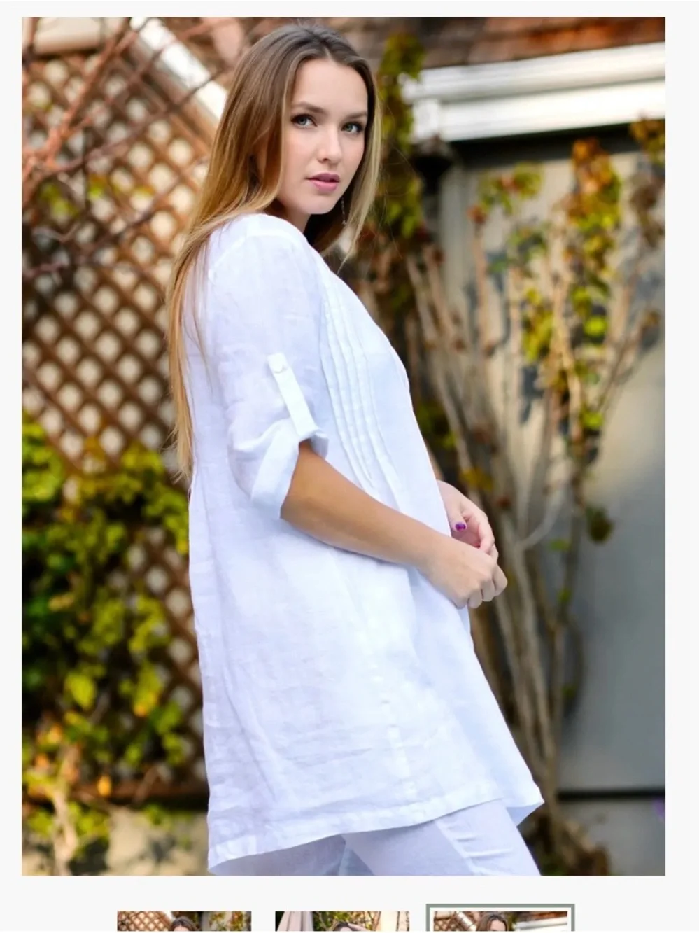 Dolma 100% Linen Pintucked Tunic with roll up sleeves. Coastal. Beach. EUC. XL - Picture 3 of 12